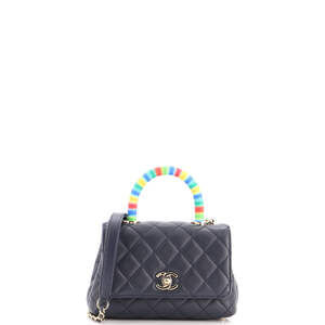 Chanel Extra Mini Coco Top Handle Bag Quilted Goatskin with Multicolor Handle